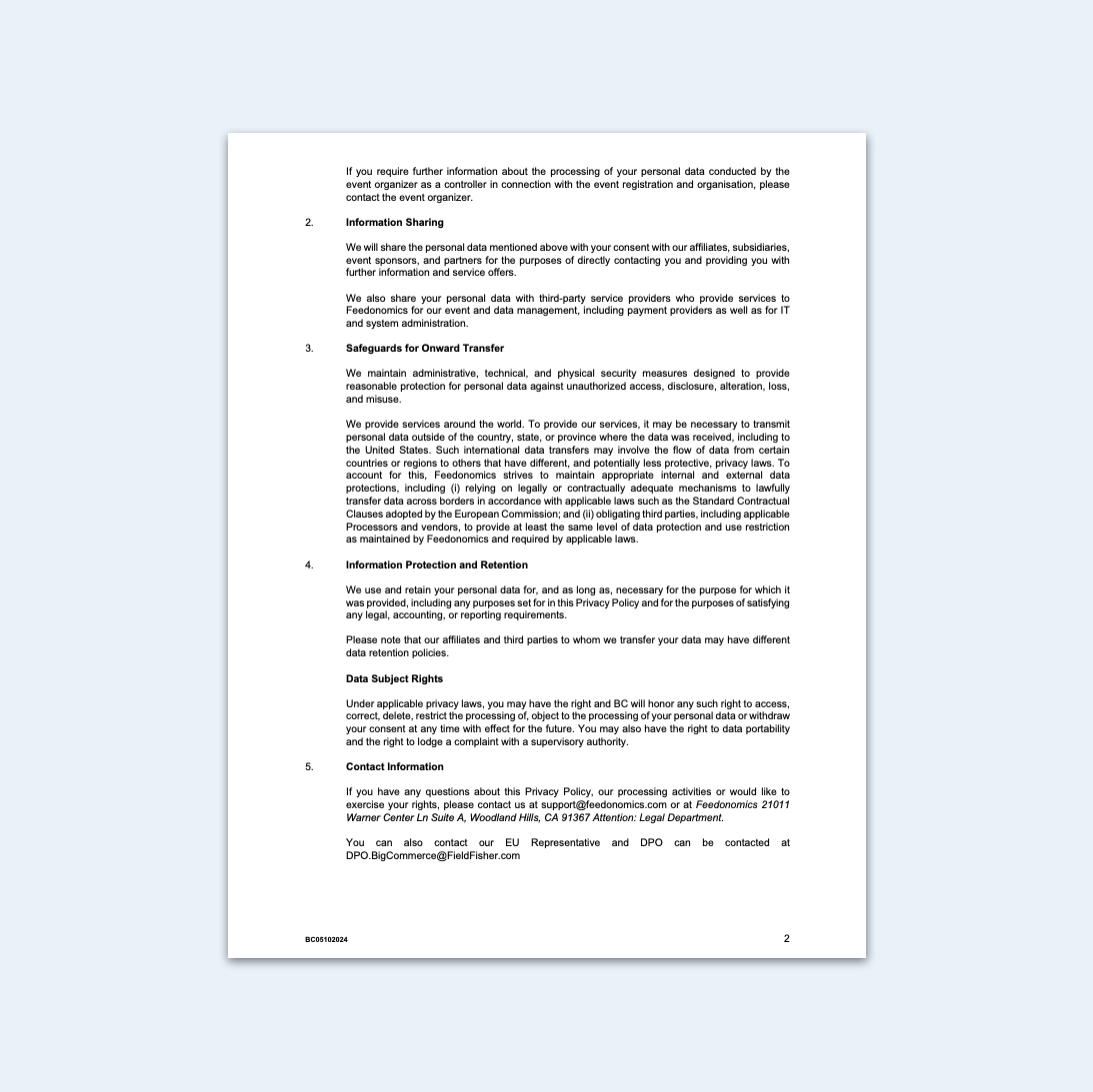 Feedonomics Event Privacy Policy Document