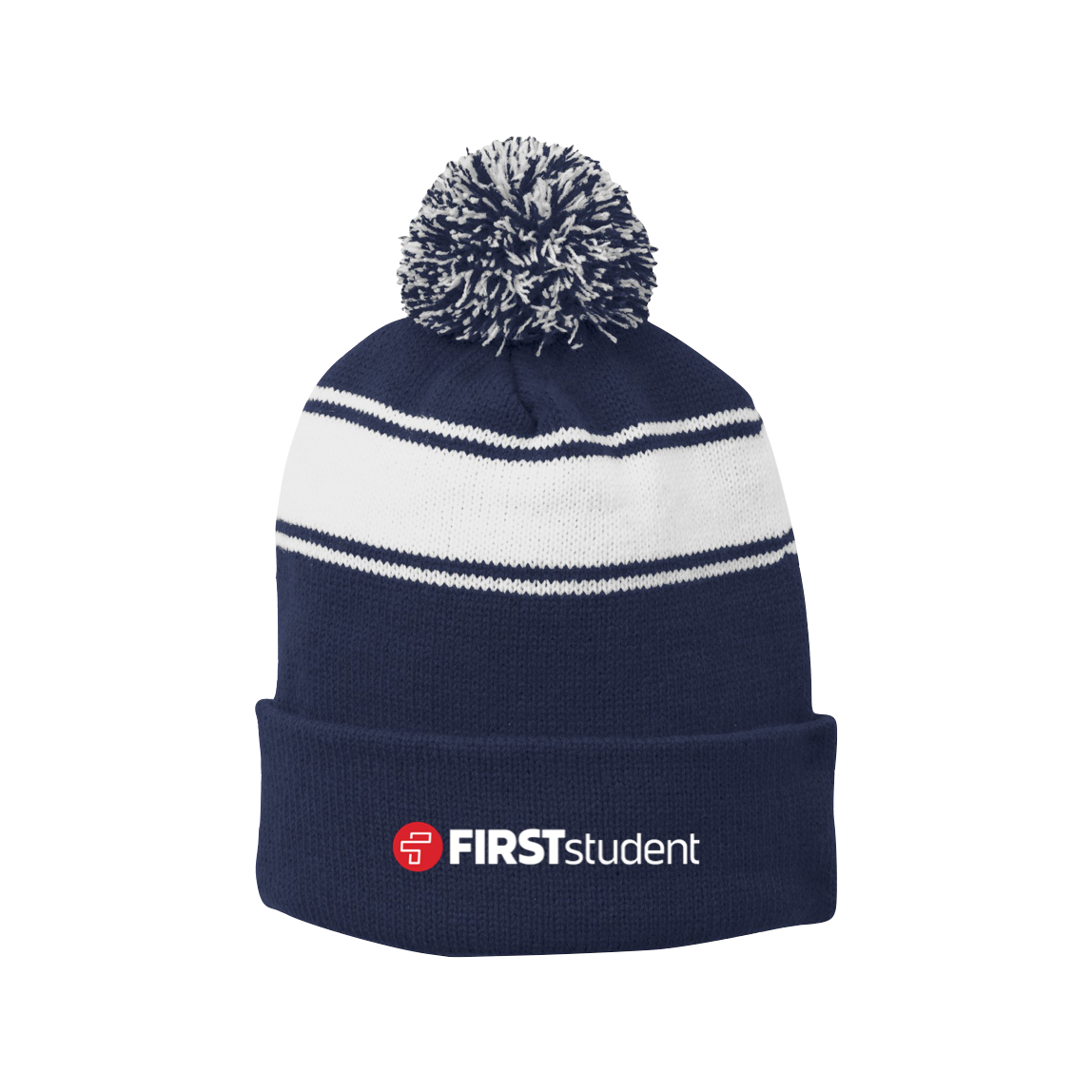 First Student Sport-Tek® Stripe Pom Pom Beanie