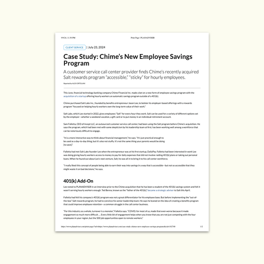 Salt Labs Flyer (Case Study: Chime's New Employee Savings Program)