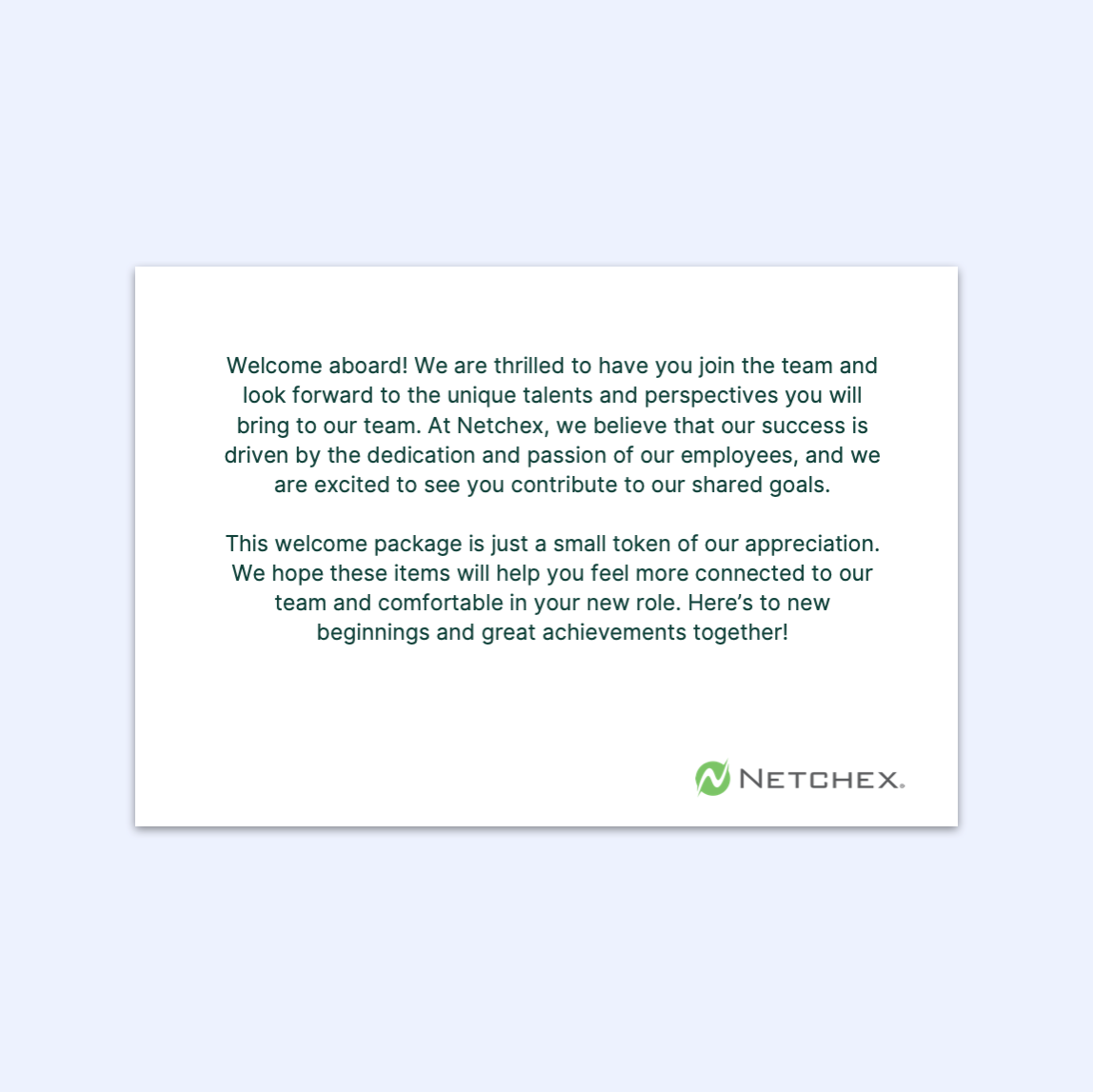 Netchex New Hire Notecard